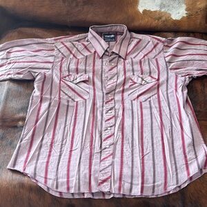 Wrangler Men's Casual Button Down Shirt - Pink and Gray